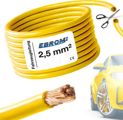 Produktbild von 20 Meter EBROM FLRY 2,5mm2 Fahrzeugleitung - KFZ Leitung - Farbe: gelb - Querschnitt 2,5 mm² (mm2) flexibel 90 ± 5 Shore 99,99% Kupfer Mantel PVC FLRy