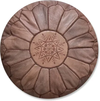 Immagine prodotto di Pouf in pelle artigianale - Realizzato a mano - Consegna con imbottitura inclusa - Stile ottomano - Poggiapiedi - Cuscino da pavimento (Marrone)