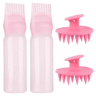 Immagine prodotto di Applicatore per olio per capelli - Flacone con pettine - 4 pezzi - Spazzola massaggiante per capelli
