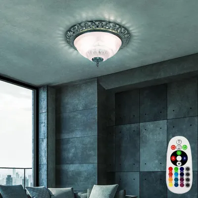 Produktbild von RGB LED Deckenleuchte, 2-flammig, Glas, Silber, Dimmbar, H 17 cm