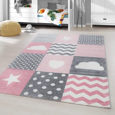 Produktbild von Homebyhome Kinderzimmer Teppich, Kinderteppich, Mädchen Teppich Trendmuster Rechteckig und Rund Weich, Grösse: 160x230 cm