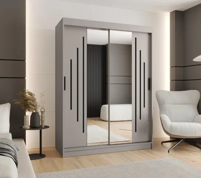 Obrázok produktu pre Šatníková skriňa 150 cm CASANDRA so zrkadlom - kašmír / čierna