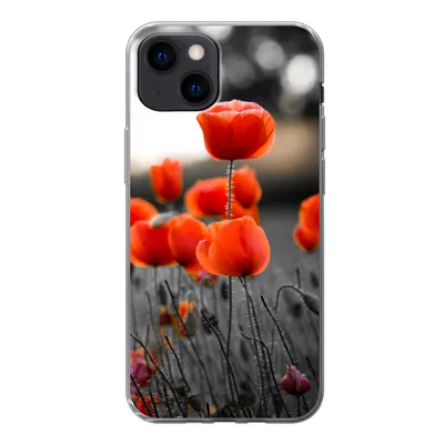 Produktbild von MuchoWow® Handyhülle Schutzhülle Hülle für iPhone 13 mini Rote Mohnblumen vor schwarzem und weißem Hintergrund Silikon Softcase Handy Hülle - Softcase