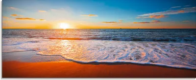 Produktbild von ARTland Glasbild Sonnenuntergang und das Meer Größe: 125x50 cm