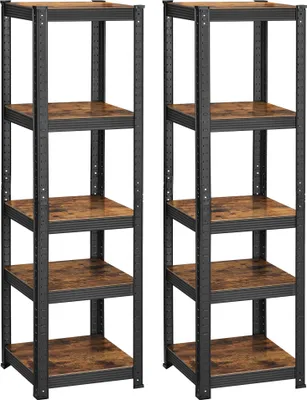 Produktbild von SONGMICS Schwerlastregal, 2er Set, Bücherregal, Lagerregal, Standregal, 5 Ablagen, 150 x 37 x 37 cm, bis 400 kg belastbar, verstellbare Ablagen, Industrie-Design, vintagebraun-schwarz GLR037B02
