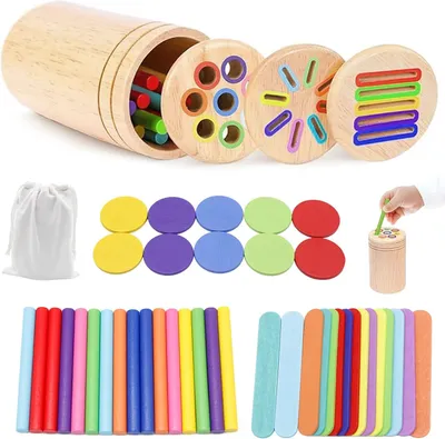 Produktbild von Montessori-Spielzeug ab 1 Jahr – 1 Holzspielzeug – Spielzeug zur Förderung der Motorik – Babyspielzeug für Kinder von 1 bis 3 Jahren – Sortierspiele – Steckspiele