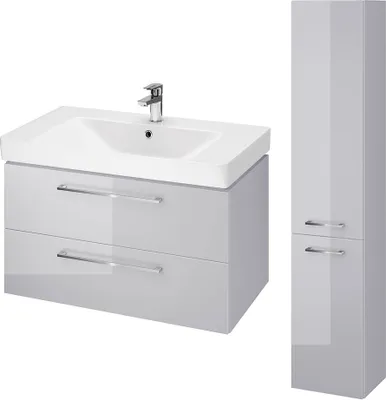 Produktbild von BADLAND Badmöbel Set LARA MILLE 80 Waschbecken-Unterschrank mit Hochschrank 150x30x25, 2-Türen, Grau