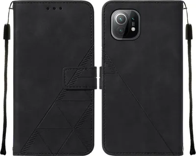 Produktbild von Xiaomi Mi 11 Hülle, Schlank Prägung Flip Leder Kartenfächer Schutzhülle mit Ständer für Xiaomi Mi 11 Schwarz