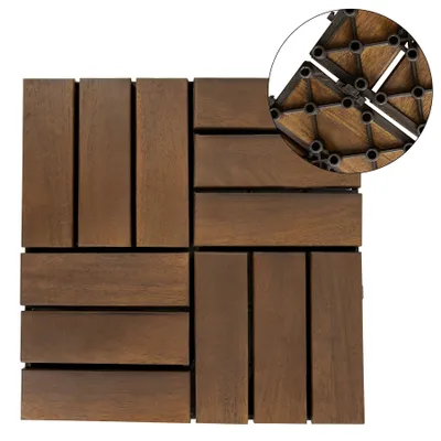 Produktbild von 4iQ Akazienholz Terrassenfliesen 10er Set 30x30 cm dunkelbraun Klicksystem Balkon Terrasse Garten Holzfliesen 12-Leisten wetterfest