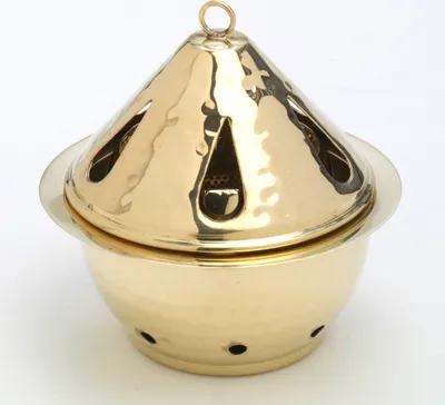 Produktbild von Räucherschale, Räuchergefäß gehämmert "großer Tropfen" aus Messing Gold Höhe 13 cm für Räucherkohle