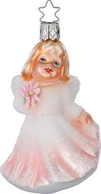 Produktbild von Christbaumschmuck Engelsmädchen 10cm Glas Figur Weiß / Rosa