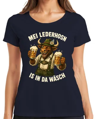 Obrázek produktu pro Mei Lederhosn – Tričko s motivem býka, pánské/dámské, materiál: koženka, barva: tmavě modrá, velikost: XL