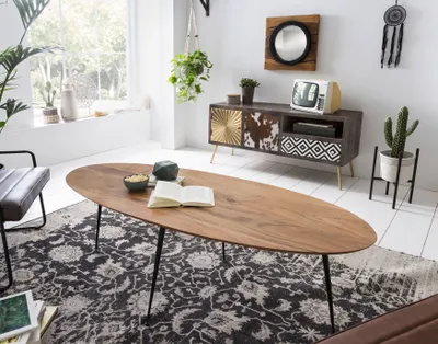 Produktbild von SIT Möbel GmbH Couchtisch THIS & THAT Serie, Akazie Metall, oval, natur, 150 cm Breite x 60 cm Tiefe x 45 cm Höhe, Retro, natürlich, Industrial