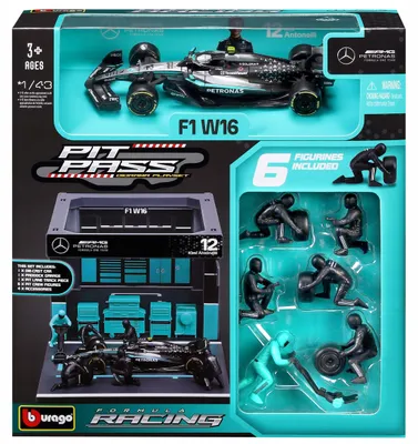Produktbild von Bburago F1 Mercedes AMG W16 Antonelli Boxengasse Garage Modellauto Spielset 1:43 Deko