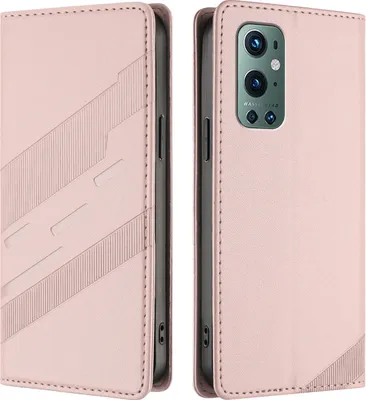 Image de Etui pour OnePlus 9 Pro, étui portefeuille en cuirPolyuréthaneavec fente pour cartes et fonction stand Rose