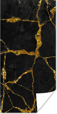 Produktbild von MuchoWow® Poster Marmor - Gold - Schwarz - Marmoroptik - Glitter 60x120 cm - Wandschmuck