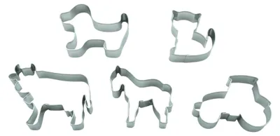 Produktbild von Set mit 5 Ausstechern im Motiv "Bauernhof" – Traktor, Hund, Katze, Pferd und Kuh