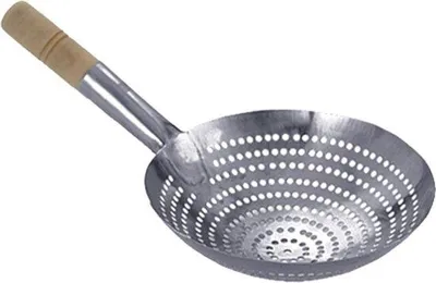 Immagine prodotto di Colapasta in metallo - manico in legno - acciaio inox - utensile da cucina - lunghezza totale 50 cm - diametro 30 cm