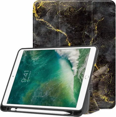 Productafbeelding van imoshion Design Trifold Bookcase voor de Apple iPad 6 (2018) 9.7 inch / iPad 5 (2017) 9.7 inch / Air 2 (2014)/Air 1 (2013) - Black Marble