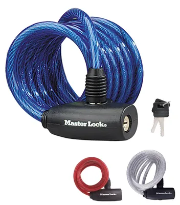 Zdjęcie produktu dla MASTER LOCK 8127EURDPRO, Linka, Niebieski, Czerwony, Przezroczysty, Winyl, Stal, Klucz, 1800 mm