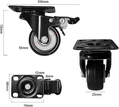 Produktbild von Famanu Möbelrollen 50 mm - Hochbelastbare Drehrollen mit Bremse