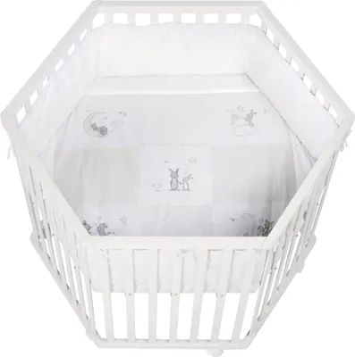 Immagine prodotto di Box per bambini, esagonale, ROBA FOX & BUNNY, fino a 15 kg, regolabile in altezza, con rotelle, verniciato bianco