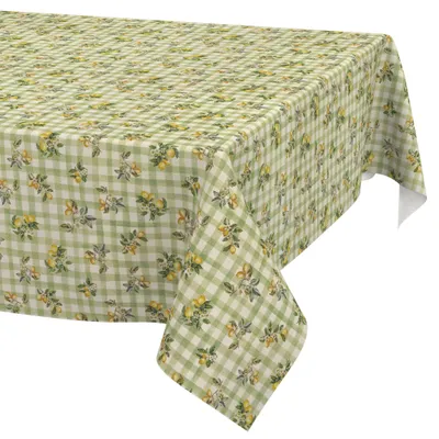 Produktbild von Tischdecke 140x2000cm Rechteckig Grün Barcelona Stoff Premium Karo Zitrone wasserabweisend pflegeleicht Schnittkante