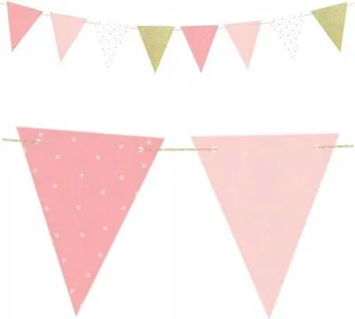 Image de Guirlande anniversaire - Drapeaux roses, 1,3 m