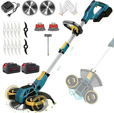 Produktbild von Akku Rasentrimmer, 4in1 Rasenkantenschneider, mit 2× 4000mAh Akku, kompatibel mit Makita-Akkus, Bürstenloser Motor, Gartengerate mit Unkrautbürste