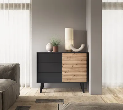 Produktbild von Kommode WILLOW KSZ104 Loft Sideboard mit Schubladen Eiche Artisan / Schwarz