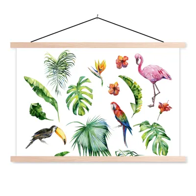 Produktbild von MuchoWow® Textilposter Dschungel - Muster - Tiere - Blätter - Jungen - Mädchen - Kinder 60x40 cm mit holzfarbenen Rahmen - Bilder