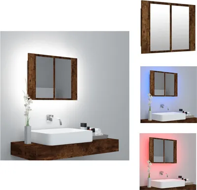Obrázok produktu pre vidaXL LED zrkadlová skrinka smoke oak 60x12x45 cm materiál na báze dreva - Kúpeľňové doplnky