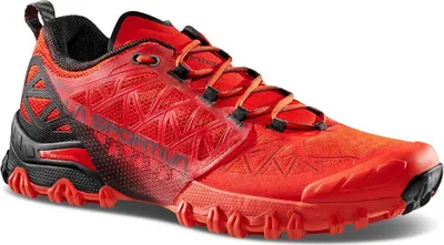 Trailrunning-Schuh "Bushido II GTX" von La Sportiva in Rot und Schwarz; mit rutschfester Sohle und atmungsaktivem Obermaterial.