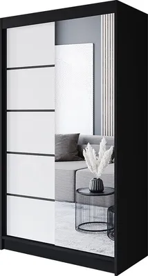 Produktbild von Easy4You P3 120 cm Schwarz/Weiß Schiebetüren Kleiderschrank 120x200x58 cm mit Spiegel - Schlafzimmermöbel, Aufbewahrung - Mehrzweckschrank