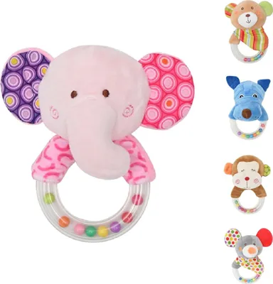 Produktbild von Lorelli Baby Rassel Plüschtier 13 cm Rasselring Greifling Kuscheltier Faltenzone rosa