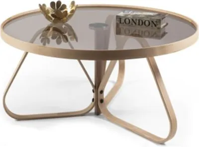 Produktbild von Designer Couchtisch Luxus Glastisch Kaffee Rund Wohnzimmer Holz Tisch