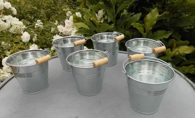 Produktbild von Zinkeimer Blecheimer 6 Stück Pflanztöpfe Blumentopf Tisch-Deko D 11 cm