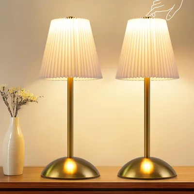 Produktbild von ZMH Tischlampe Kabellos Nachttischlampe 2er Set LED Tischleuchte Akku Touch Dimmbar Nachttischleuchte mit USB Weiß Stoff Lampenschirm für Schlafzimmer