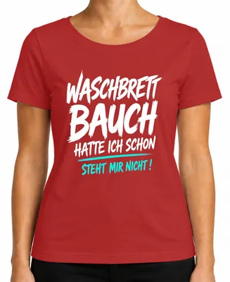 Obrázok produktu pre Tričko s nápisom "Waschbrett Bauch" (bruško ako mop), štýl "Statement Sarkasmus", dámske, červené, veľkosť L