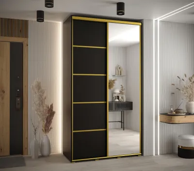Obrázek produktu pro Šatní skříň YVONA 5 - 130/45 cm, černá / zlatá