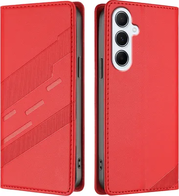 Produktbild von Hülle für Samsung Galaxy A56 5G, Kunstleder Brieftaschen Handyhülle mit Kartenfach und Standfunktion Rot
