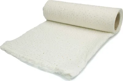 Produktbild von Baumwoll Musselin Stoff Double Gauze, Doppelgaze, Creme mit goldenen Punkten 50 x 130 cm