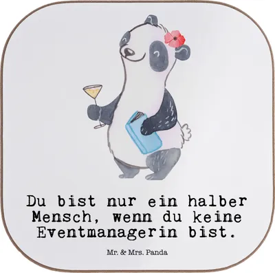 Produktbild von Mr. & Mrs. Panda Untersetzer für Gläser Eventmanagerin Herz - Weiß - Geschenk, Tischuntersetzer, Beruf, Glas, Tassenuntersetzer, Coaster, Lustig, gläseruntersetzer