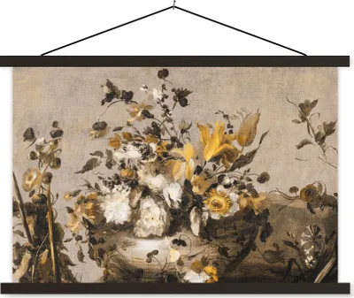 Produktbild von MuchoWow® Textilposter Blumen - Alte Meister - Gelb 60x40 cm mit schwarzem Rahmen - Hölzernes