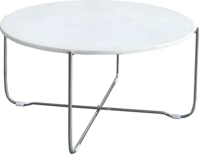 Produktbild von cagü: Design Couchtisch [FLORENTIN] Weiß Marmor mit Silber Gestell 62cm Ø Rund