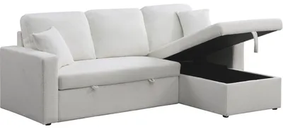 Immagine prodotto di Divano angolare trasformabile/reversibile con cassapanca "Alain" - 3 posti - Bouclettes - Bianco