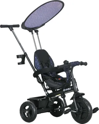 Produktbild von 6-in-1 Kinderdreirad mit Schiebestange, Dach, Gurt, Ablagekorb, für 1-5 Jahre, Dunkelblau