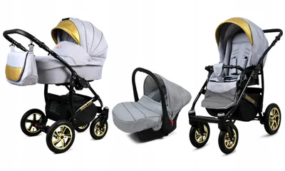 Produktbild von BabyLux® Gold Lux | 3in1 Kinderwagen Set | Silver | Kombikinderwagen | Kinderwagenset | Buggy +