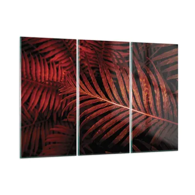 Produktbild von Bilder auf glas - 3 Teile - Rot Blätter Palmen - 105x70cm - Glasbilder - Wandbilder - Bilder - zum Aufhängen bereit - Wanddekoration aus Glas - Glas Bilder - Wandbild auf Glas - GCE105x70-4816