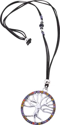 Produktbild von Steuer Modeschmuck Kette Lebensbaum mit bunter Zierde an schwarzem Veloursband